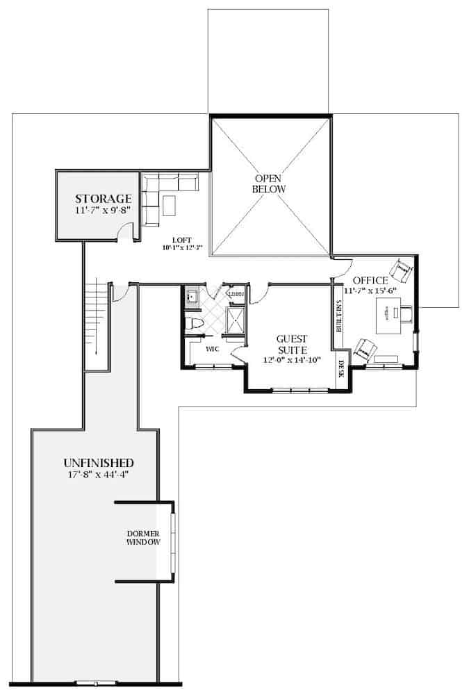 Floor Plan Upper Level of Farmhouse Plan #189-1136
