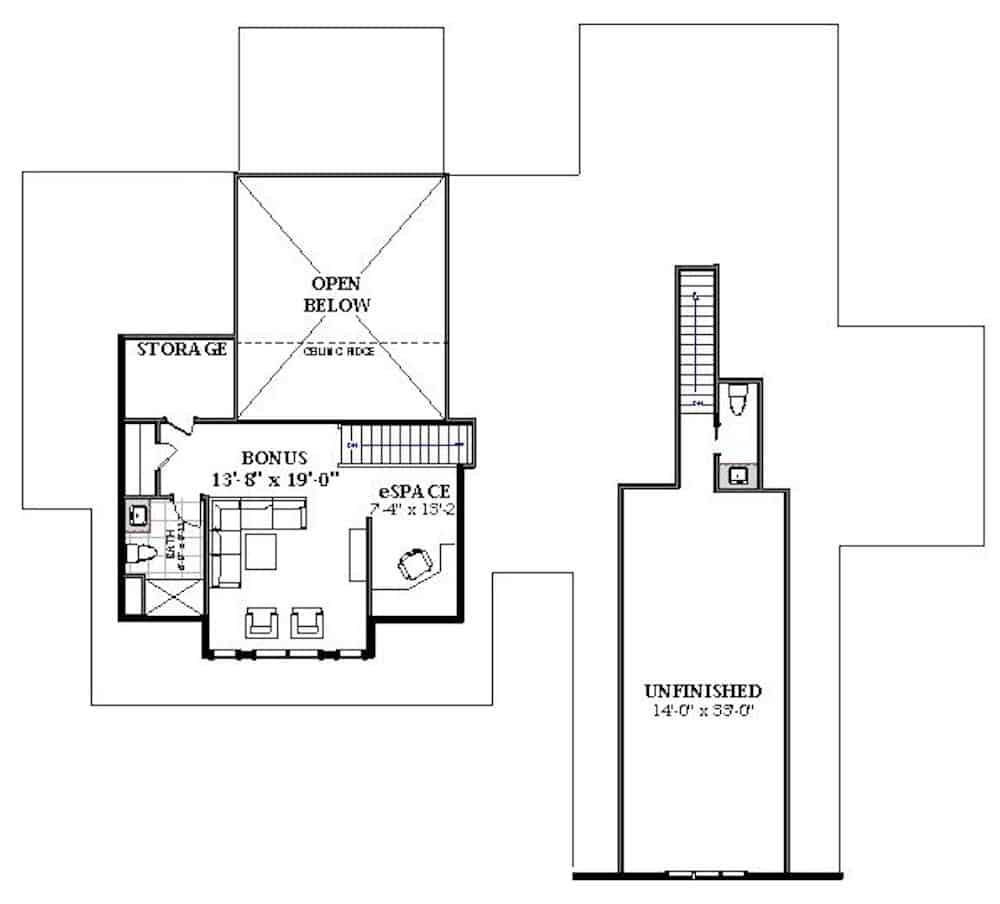 Floor Plan Upper Level of Ranch Plan #189-1137