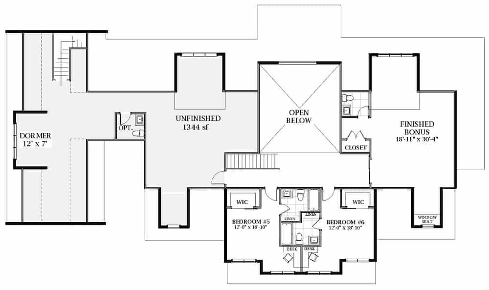 Floor Plan Upper Level of Farmhouse Plan #189-1138