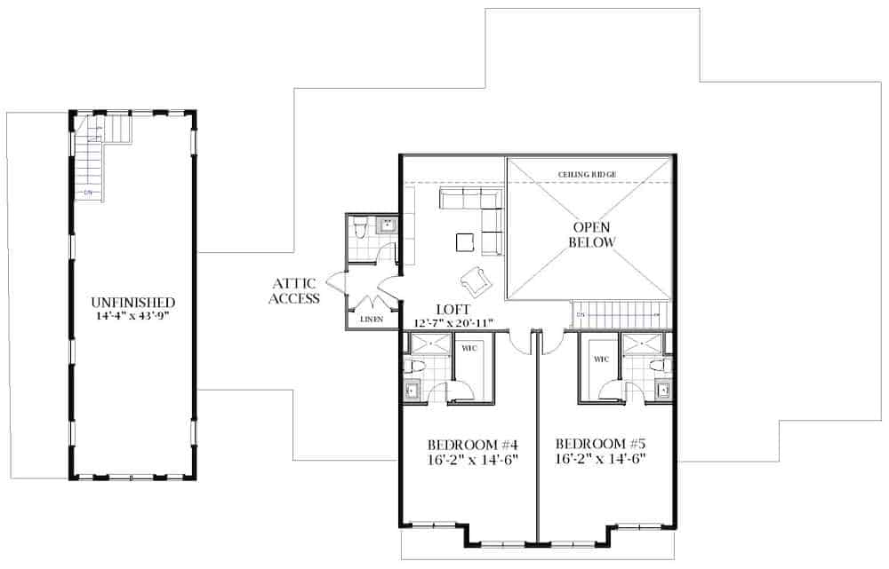 Floor Plan Upper Level of Farmhouse Plan #189-1140