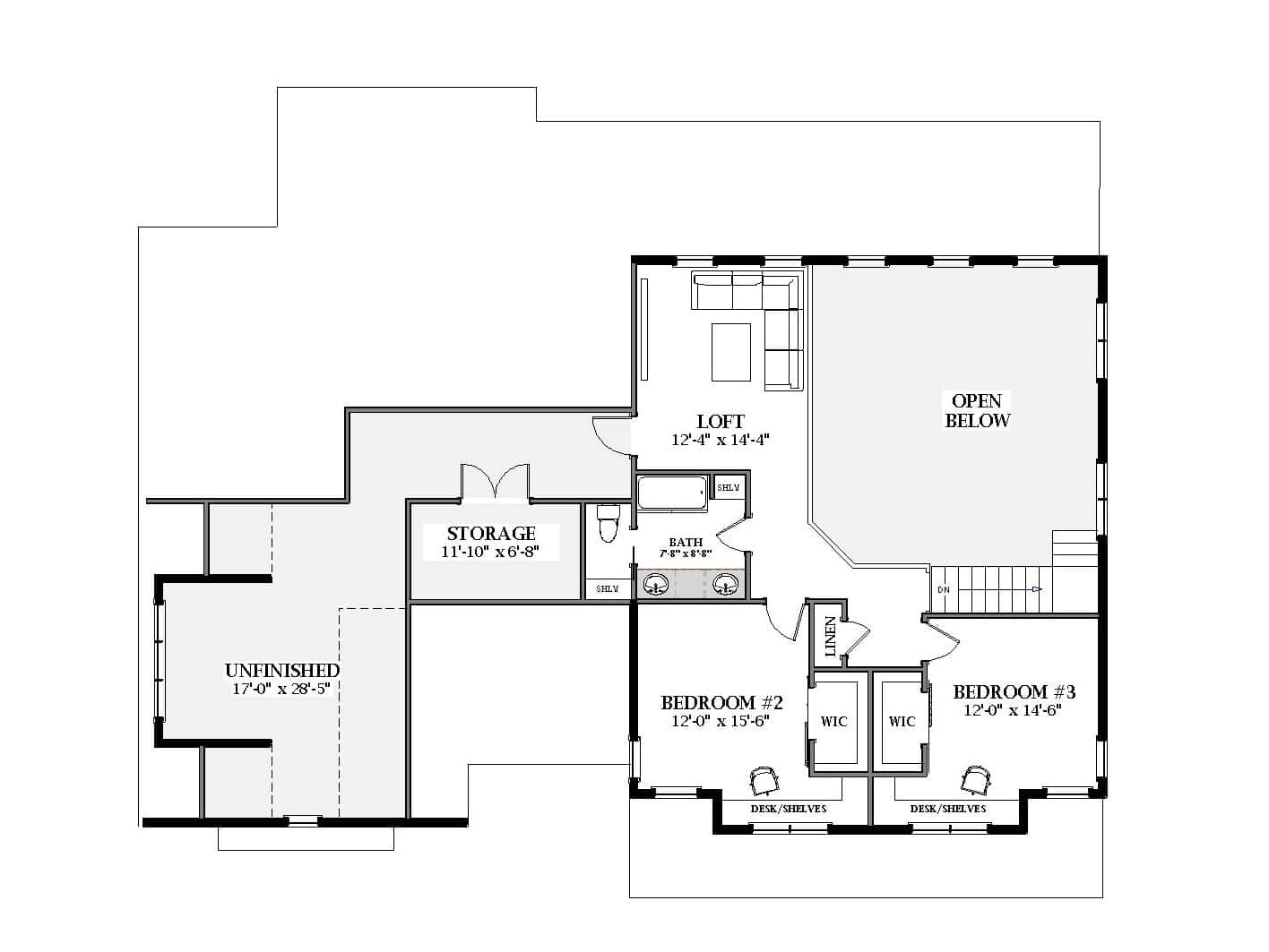Upper Level of Modern Farmhouse Plan #189-1143
