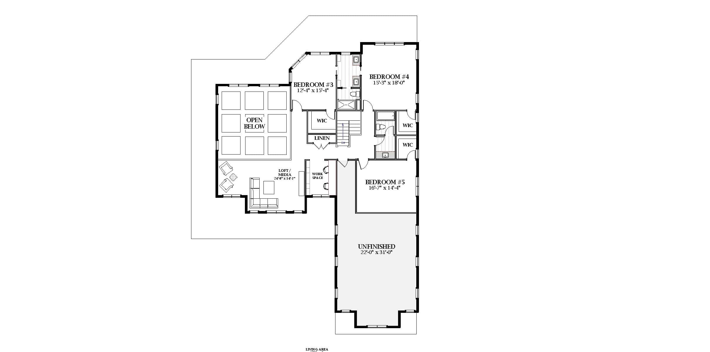 Upper Level of Modern Farmhouse Plan #189-1146