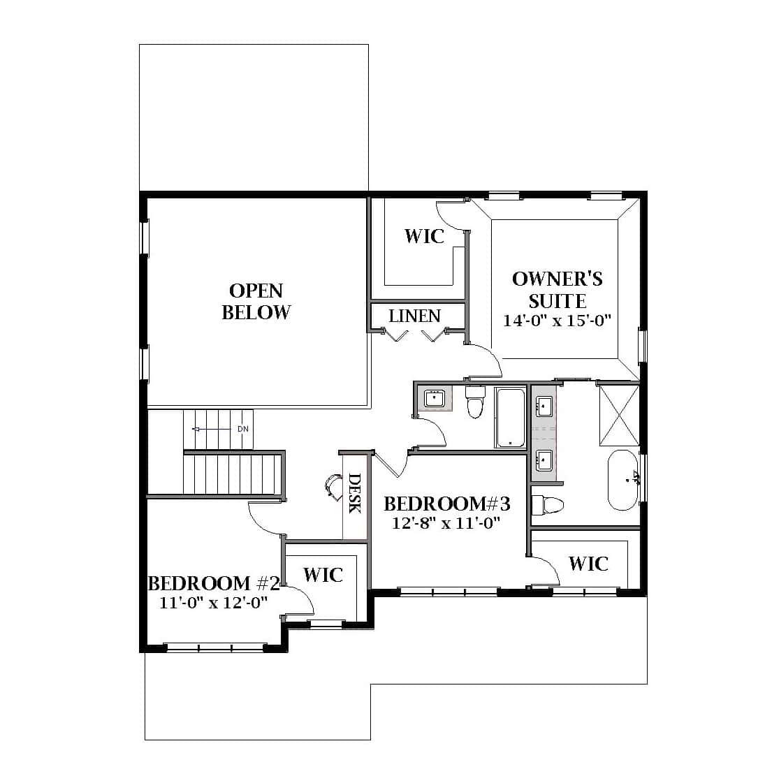 Upper Level of Modern Farmhouse Plan #189-1147