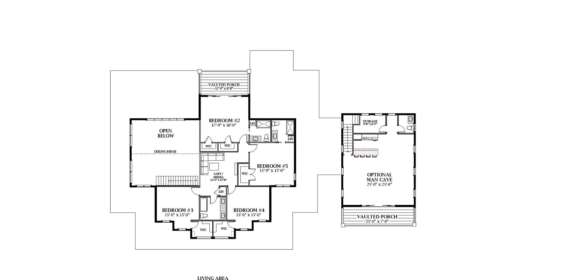 Upper Level of Modern Farmhouse Plan #189-1148