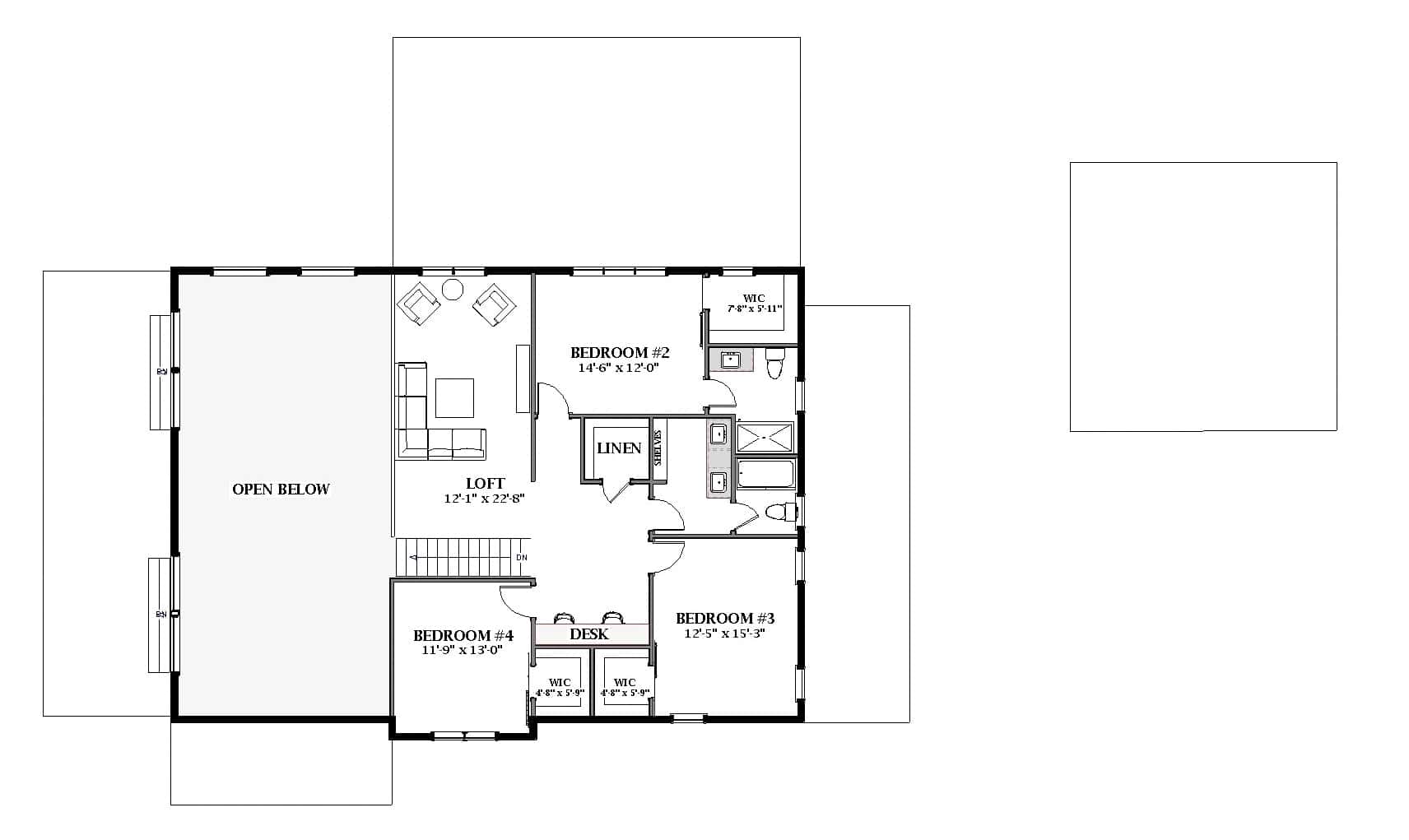 Upper Level of Barn Style Plan #189-1152