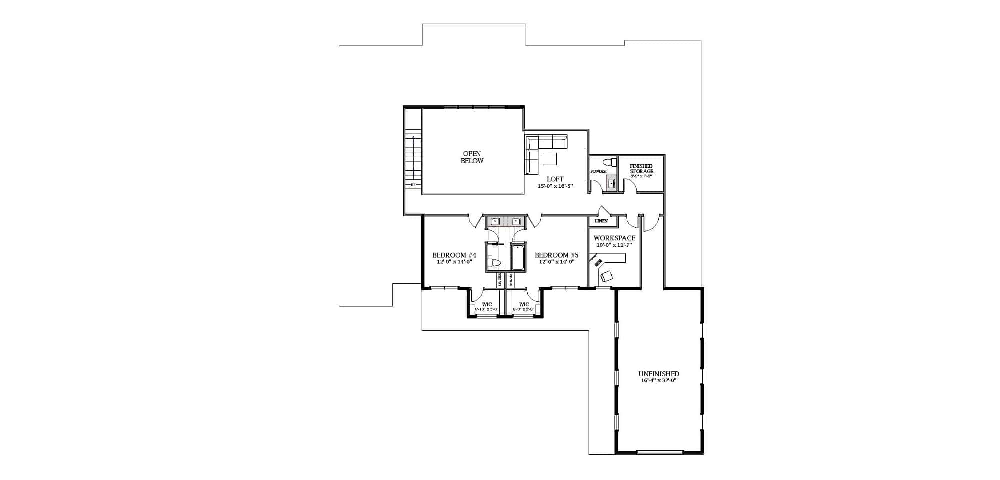 Upper Level of Modern Farmhouse Plan #189-1155
