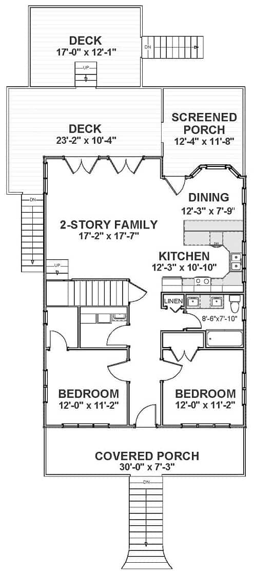 Main Level of Cottage Plan #189-1157