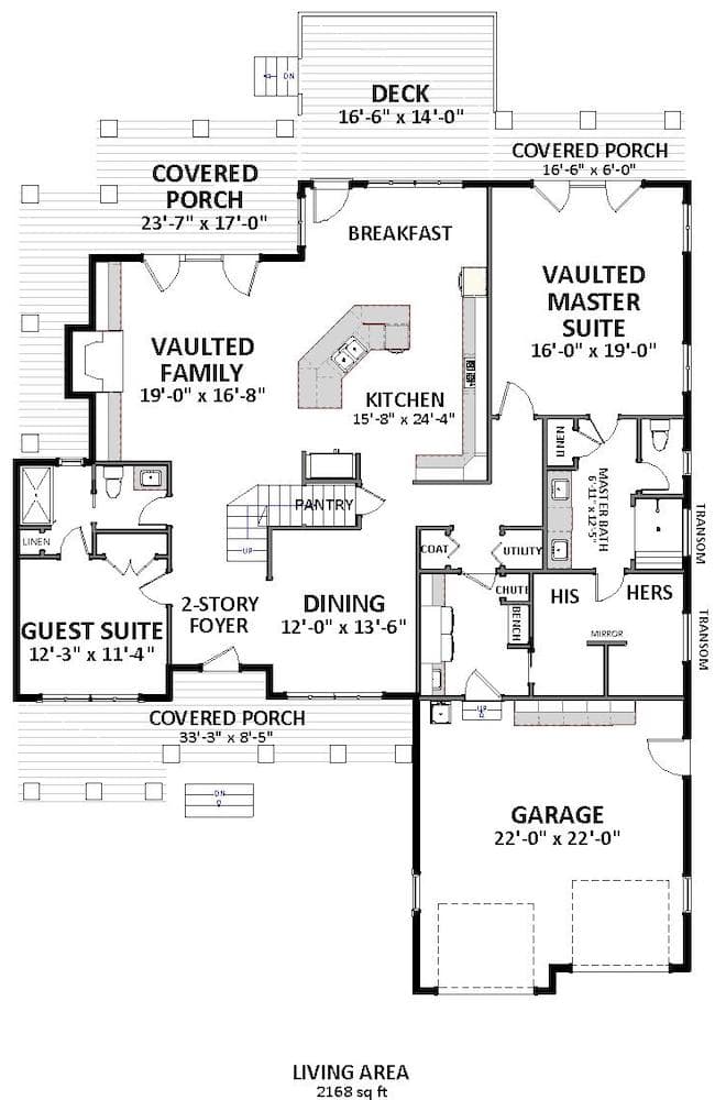 Main Level of Craftsman Plan #189-1158
