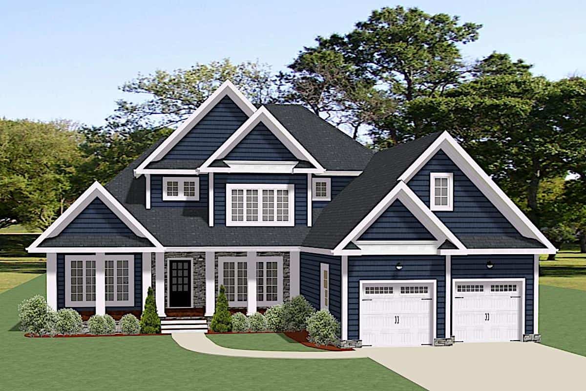 Front elevation of Craftsman home (ThePlanCollection: House Plan #189-1158)