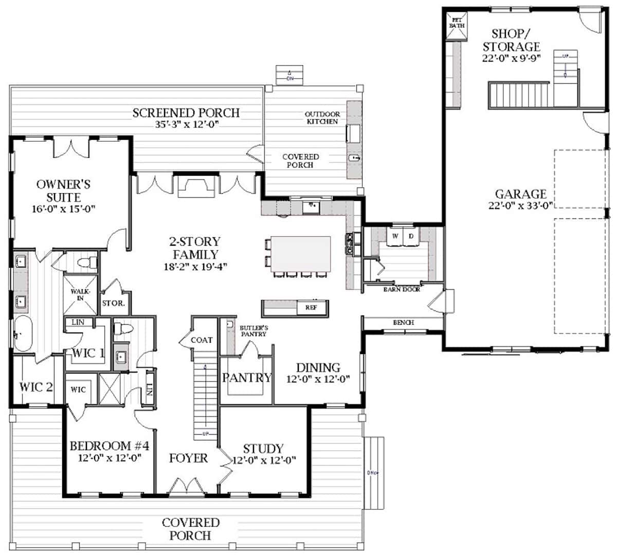 Main Level of Farmhouse Plan #189-1159