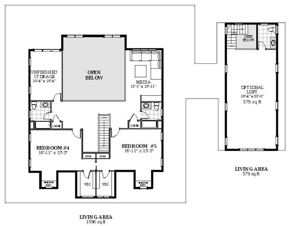 Upper Level of Farmhouse Plan #189-1160
