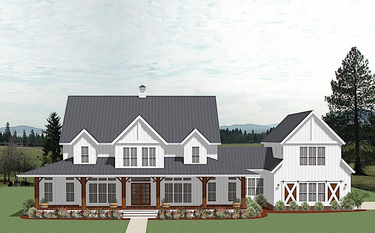 Front elevation of Farmhouse home (ThePlanCollection: House Plan #189-1160)