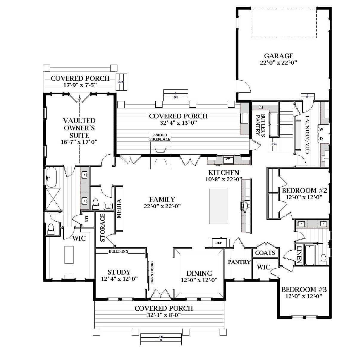 Main Level of Farmhouse Plan #189-1161
