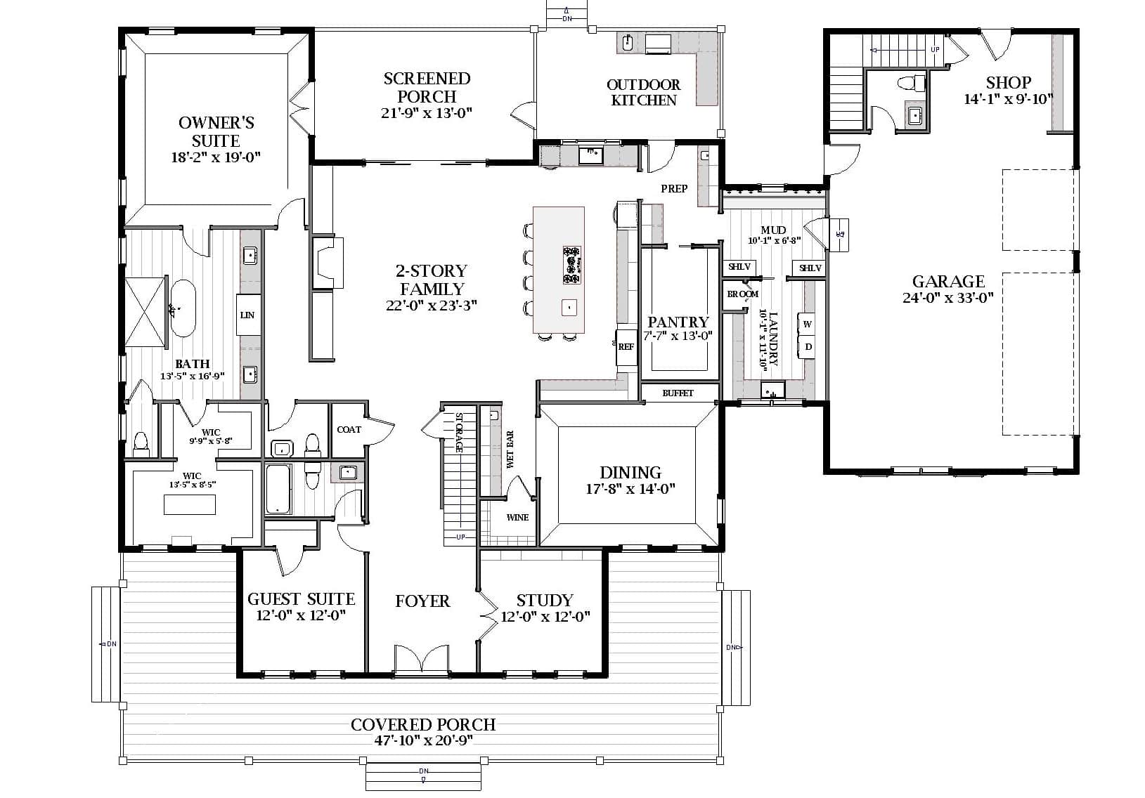 Main Level of Farmhouse Plan #189-1162