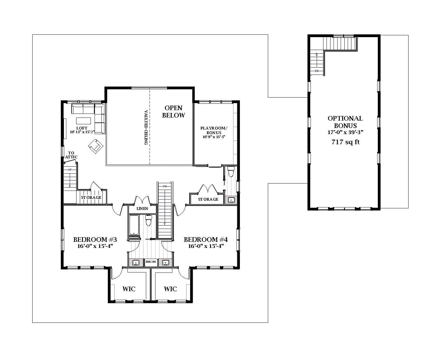 Upper Level of Farmhouse Plan #189-1162
