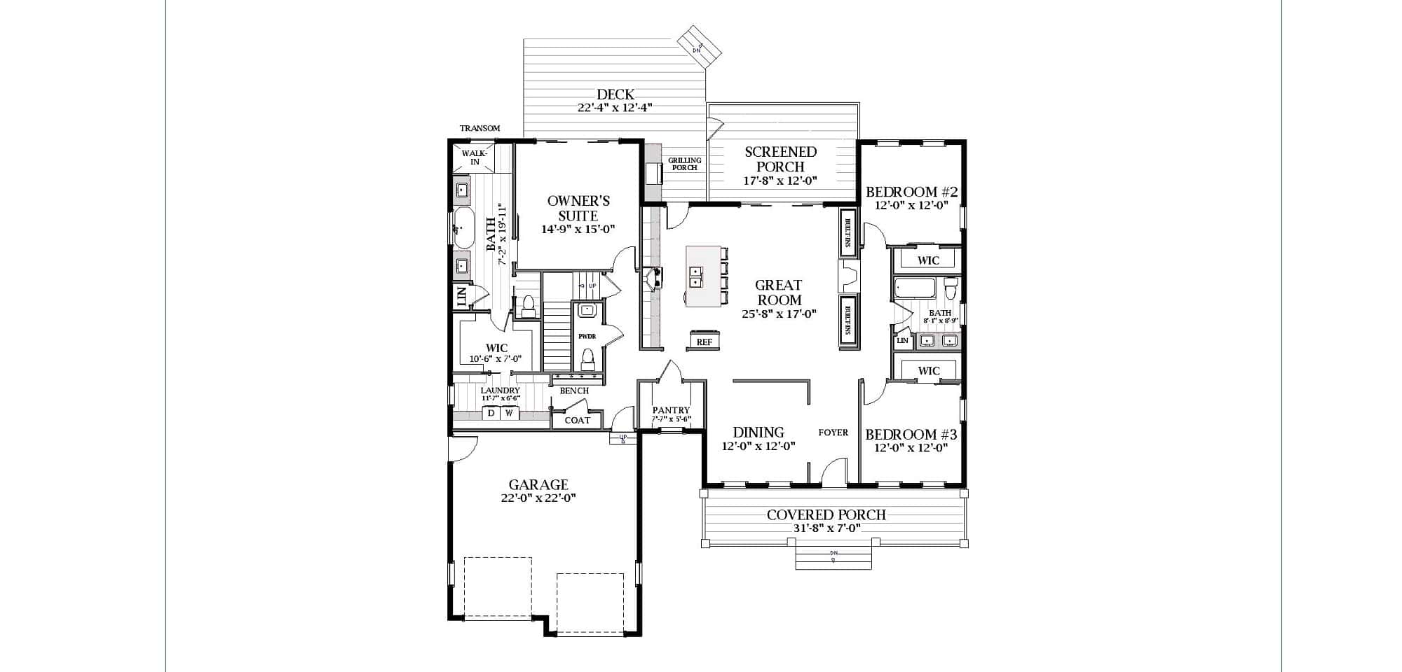Main Level of Farmhouse Plan #189-1163