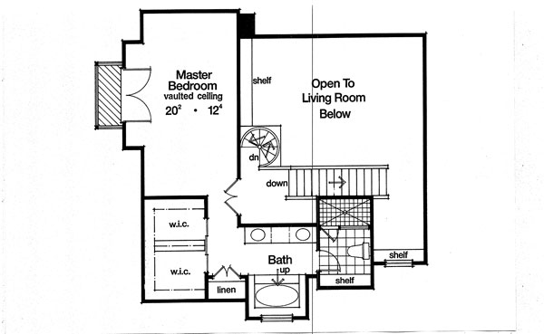 Floor Plan Second Story of Bungalow Plan #190-1001