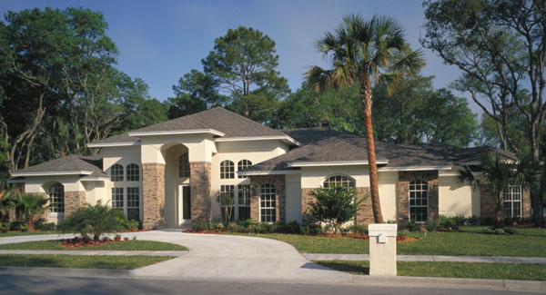 Front elevation of Mediterranean home (ThePlanCollection: House Plan #190-1002)