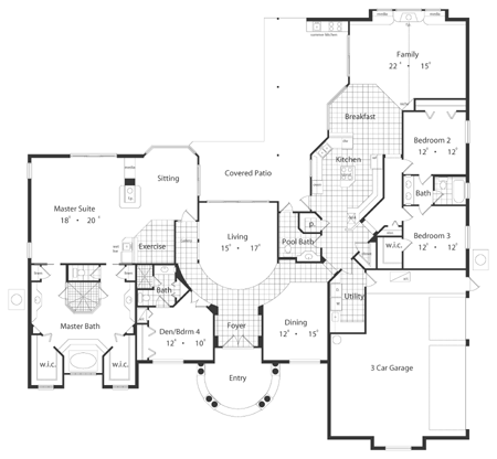 Floor Plan First Story of Concrete Block/ ICF Design Plan #190-1003