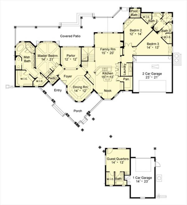 Floor Plan First Story of Southern Plan #190-1004