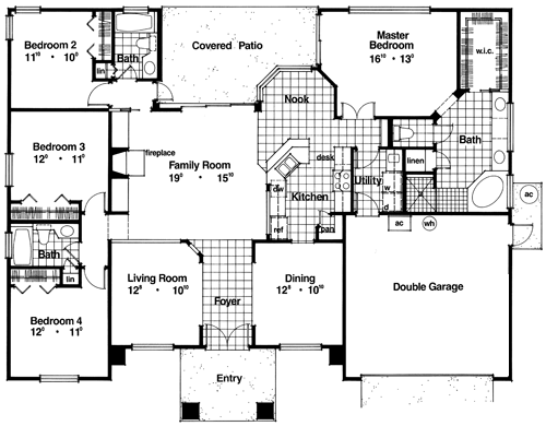 Floor Plan First Story of Ranch Plan #190-1005