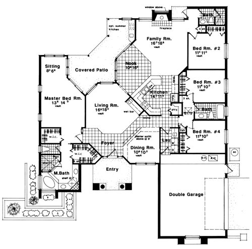 Floor Plan First Story of Florida Style Plan #190-1008