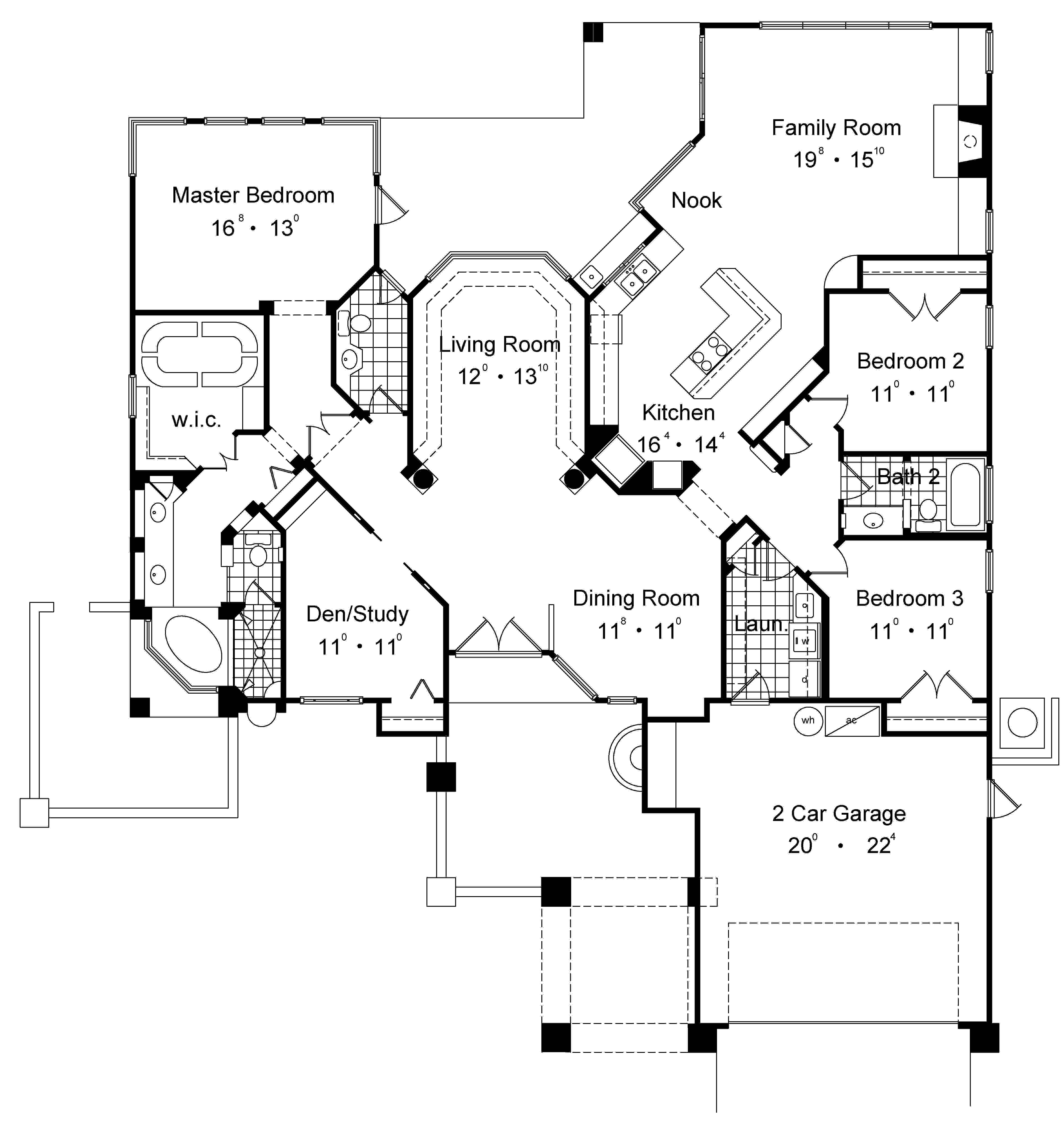 Floor Plan First Story of Spanish Plan #190-1009