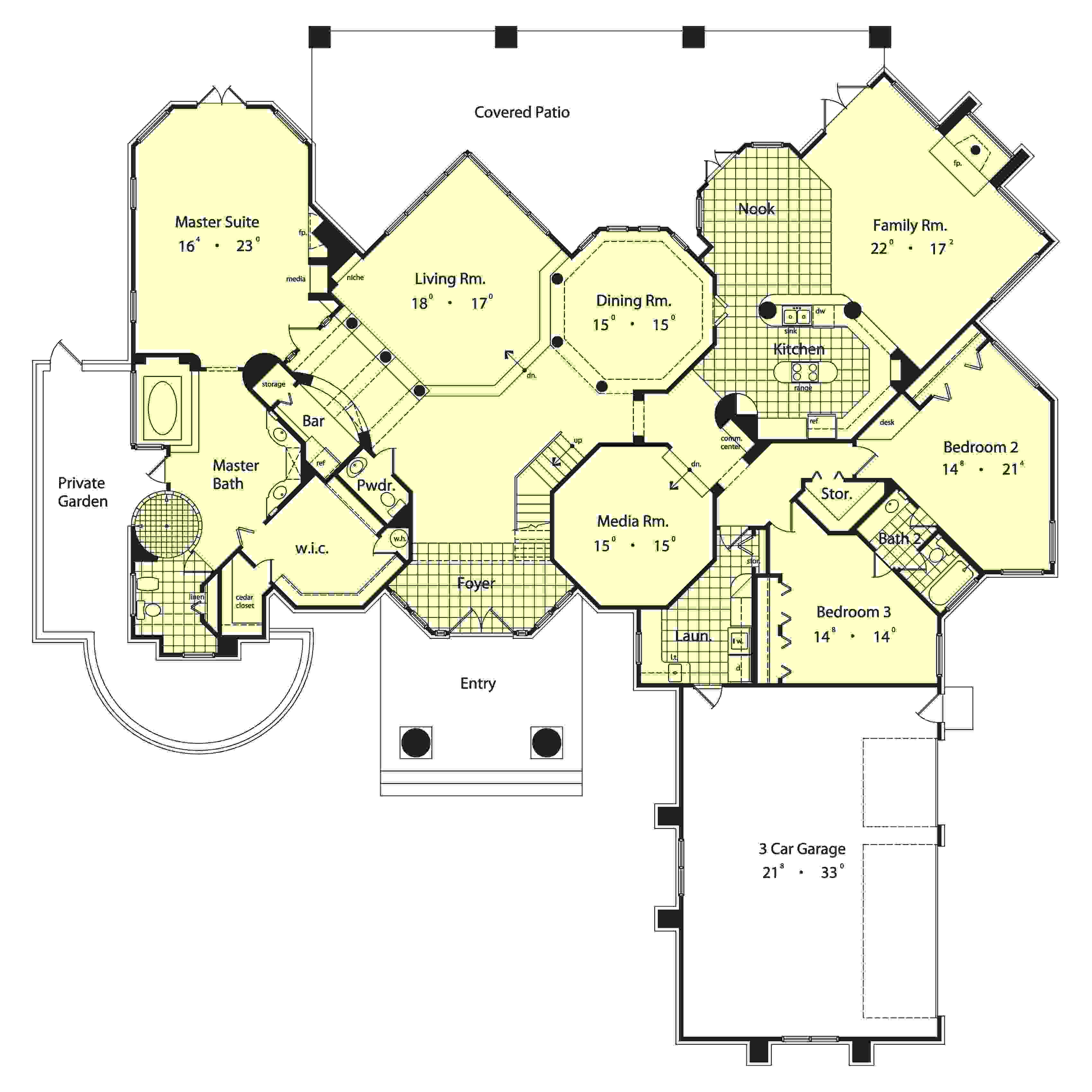 Floor Plan First Story of European Plan #190-1012