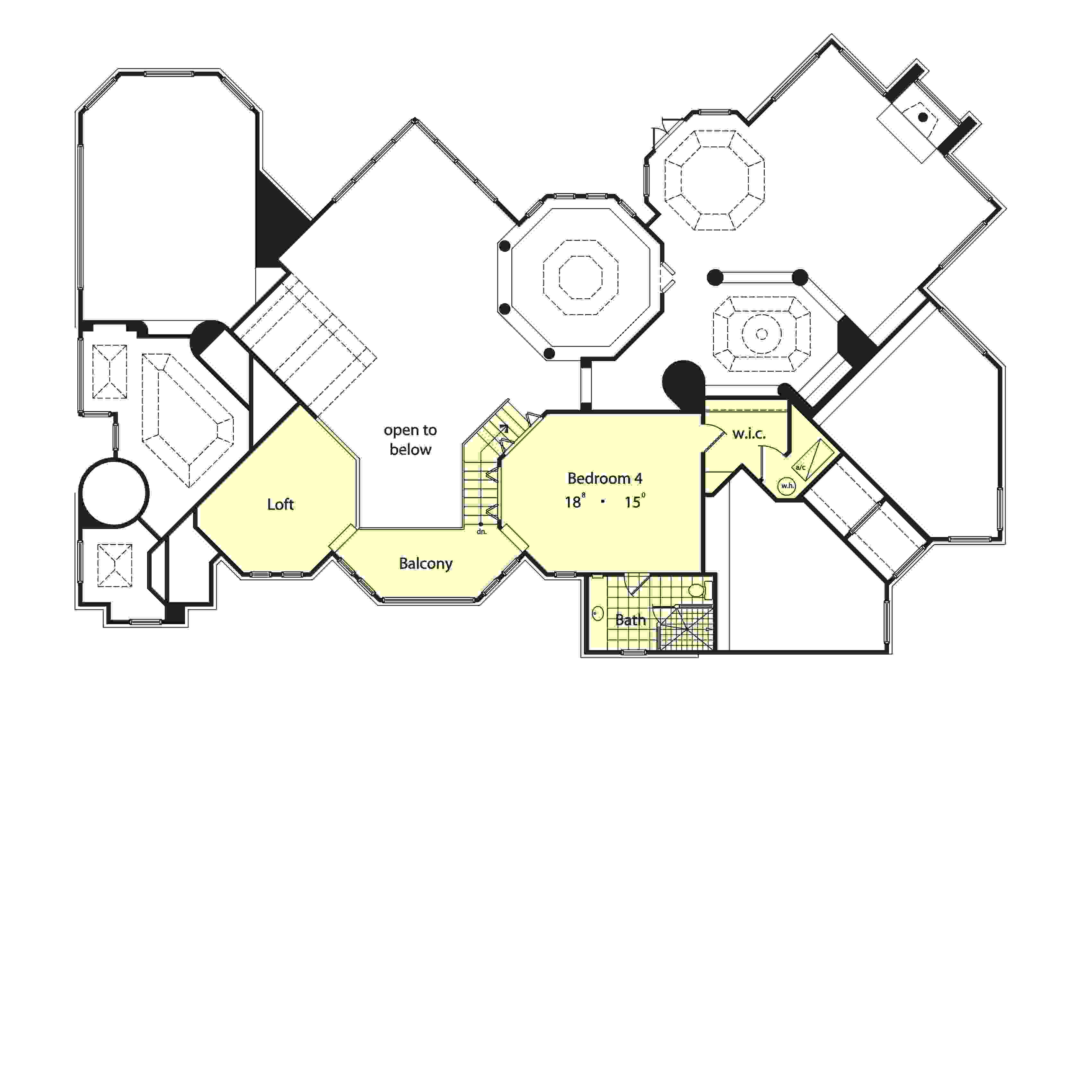 Floor Plan Second Story of European Plan #190-1012