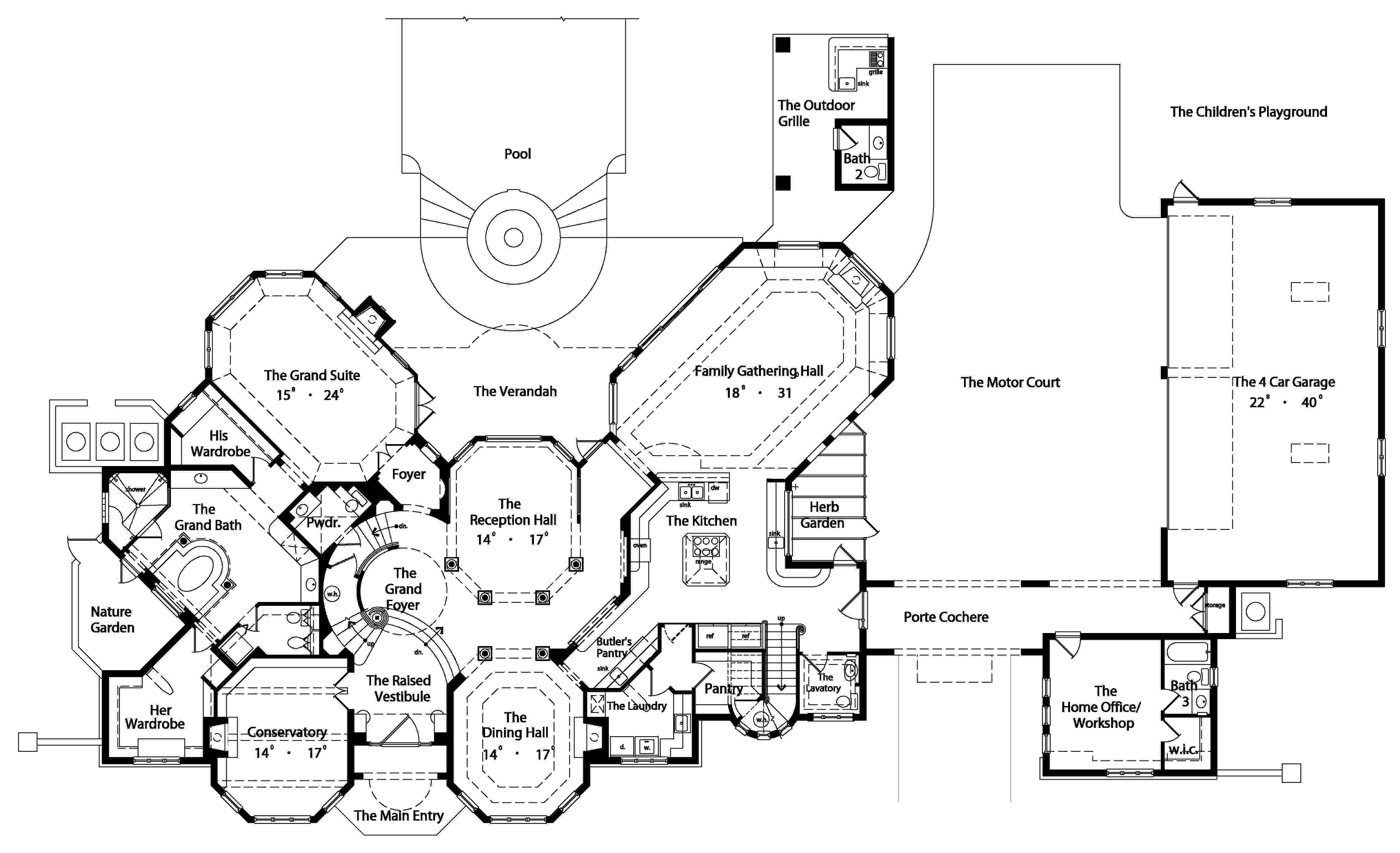 Floor Plan First Story of Luxury Plan #190-1014