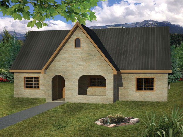 Front elevation of European home (ThePlanCollection: House Plan #191-1005)