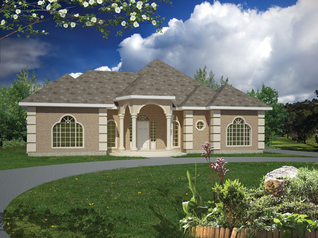 Front elevation of Ranch home (ThePlanCollection: House Plan #191-1006)