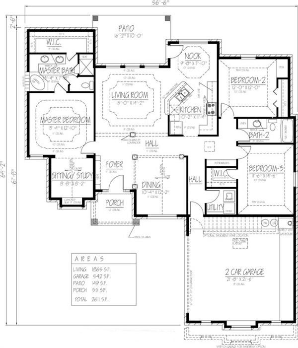 Floor Plan First Story of Ranch Plan #191-1008