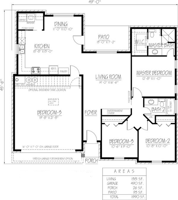 Floor Plan First Story of Ranch Plan #191-1009