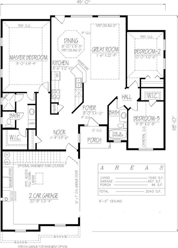 Floor Plan First Story of Ranch Plan #191-1010
