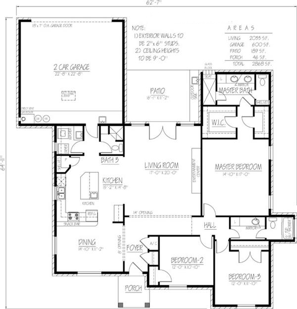 Floor Plan First Story of Southwest Plan #191-1011