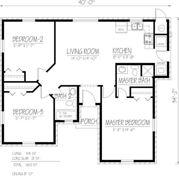Floor Plan First Story of Ranch Plan #191-1012