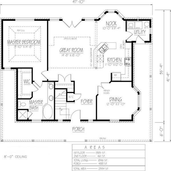 Floor Plan First Story of Country Plan #191-1014