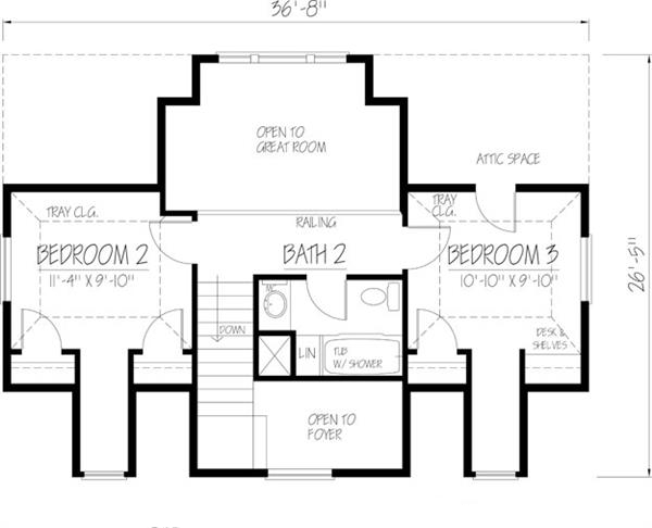 Floor Plan Second Story of Country Plan #191-1014