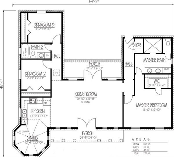 Floor Plan First Story of Southwest Plan #191-1015