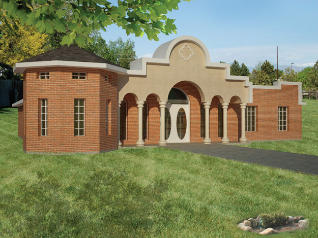Front elevation of Southwest home (ThePlanCollection: House Plan #191-1015)