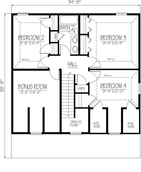 Floor Plan Second Story of Cape Cod Plan #191-1016