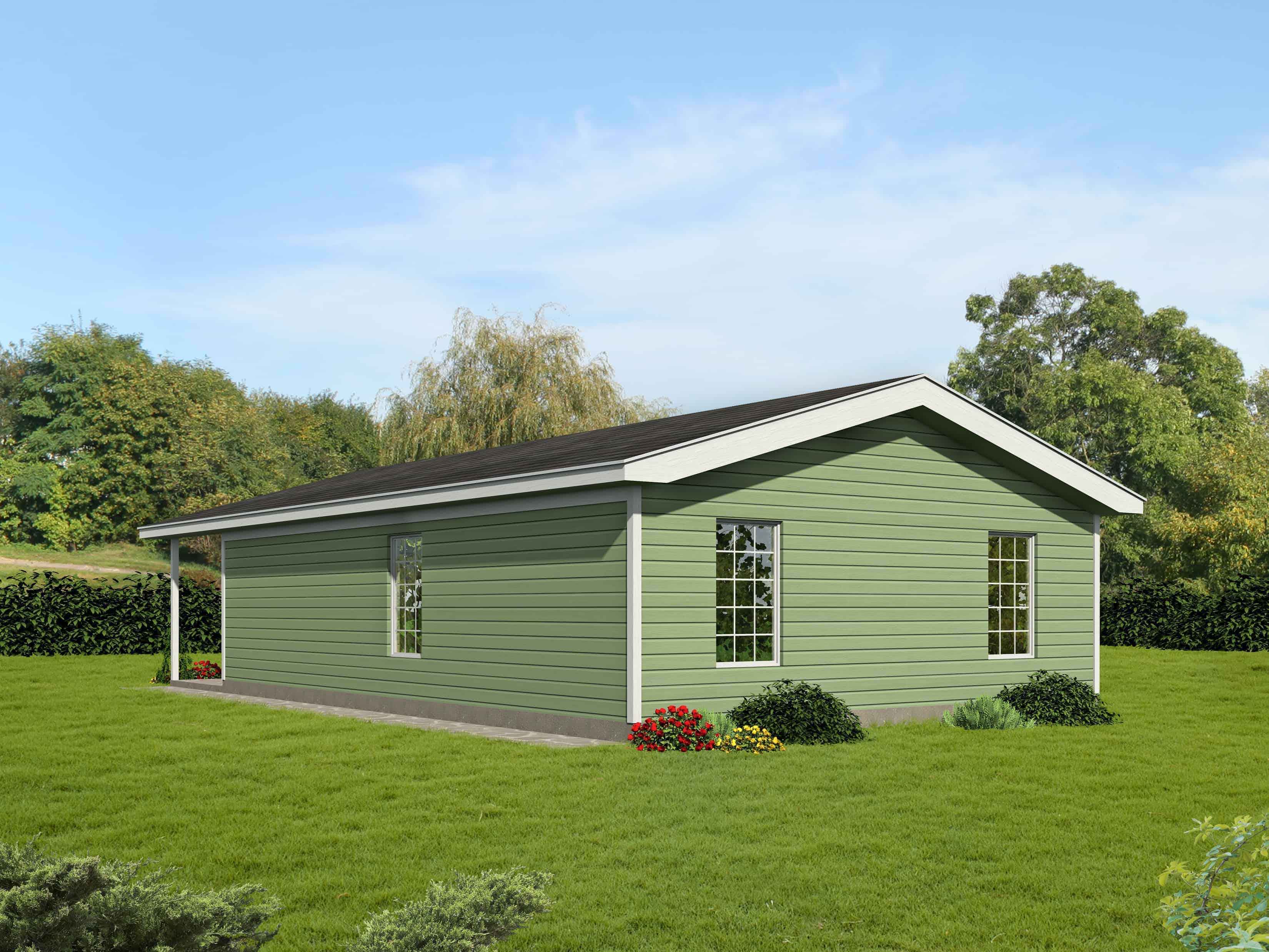 Home Plan Rear Elevation of this 3-Bedroom,852 Sq Ft Plan -191-1018