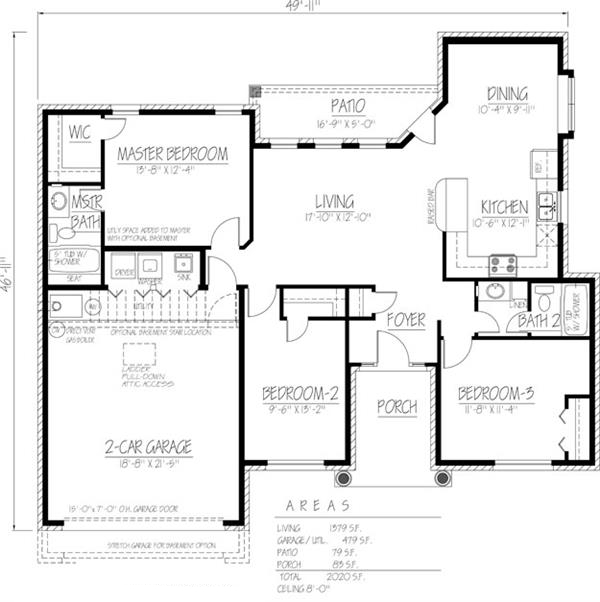 Floor Plan First Story of Ranch Plan #191-1019