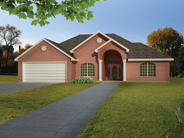 Front elevation of Ranch home (ThePlanCollection: House Plan #191-1019)