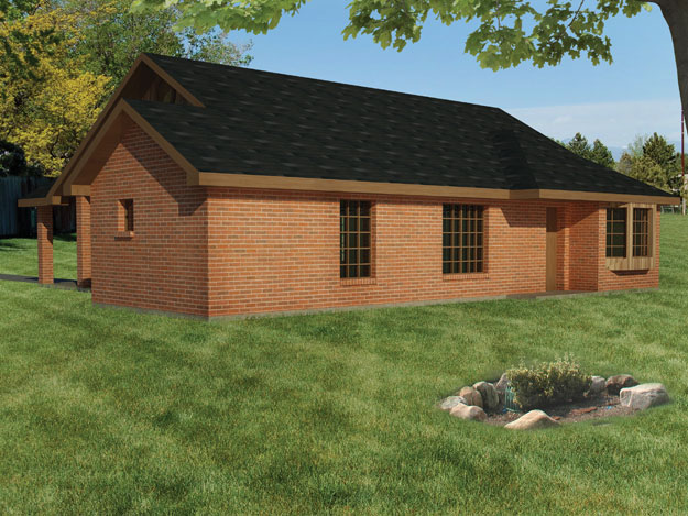 Home Plan Rear Elevation of this 3-Bedroom,1031 Sq Ft Plan -191-1021