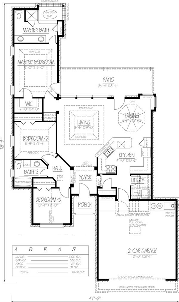 Floor Plan First Story of Southwest Plan #191-1023