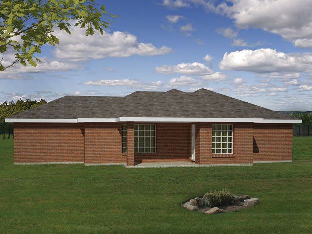Home Plan Rear Elevation of this 3-Bedroom,1103 Sq Ft Plan -191-1027