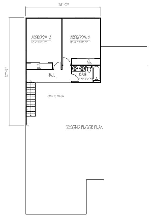 Floor Plan Upper Level of Farmhouse Plan #191-1028