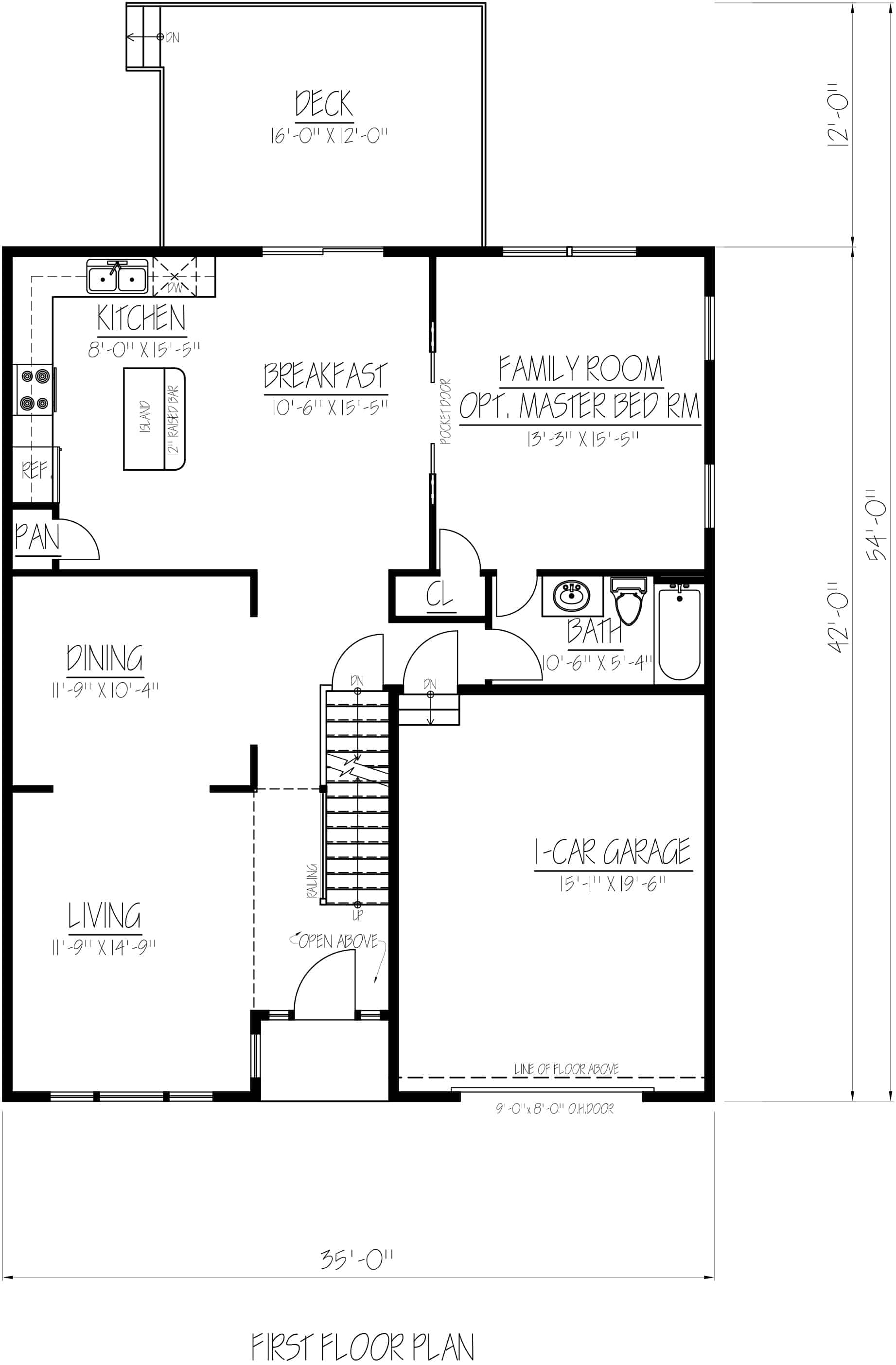 Floor Plan Main Level of Farmhouse Plan #191-1030